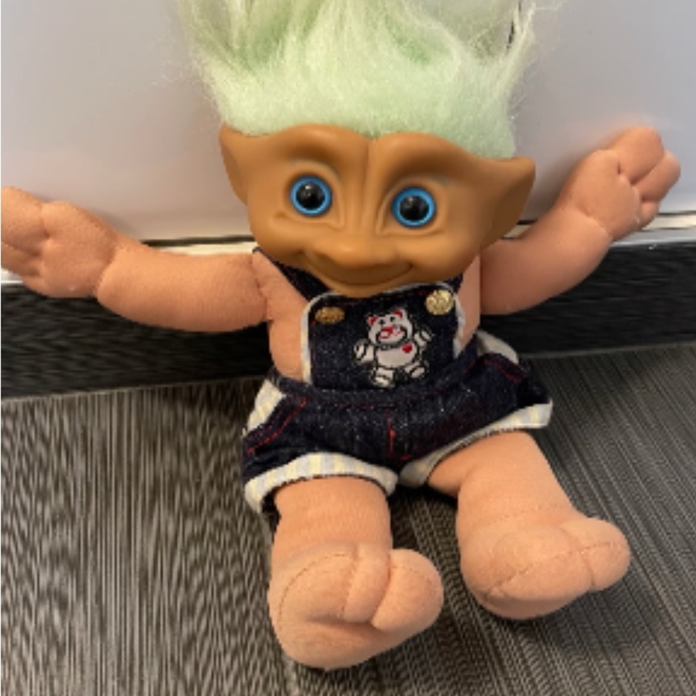 1991 Treasure Troll Light Blue Green Hair 12" Ace Novelty Co. Inc. Denim Outfit